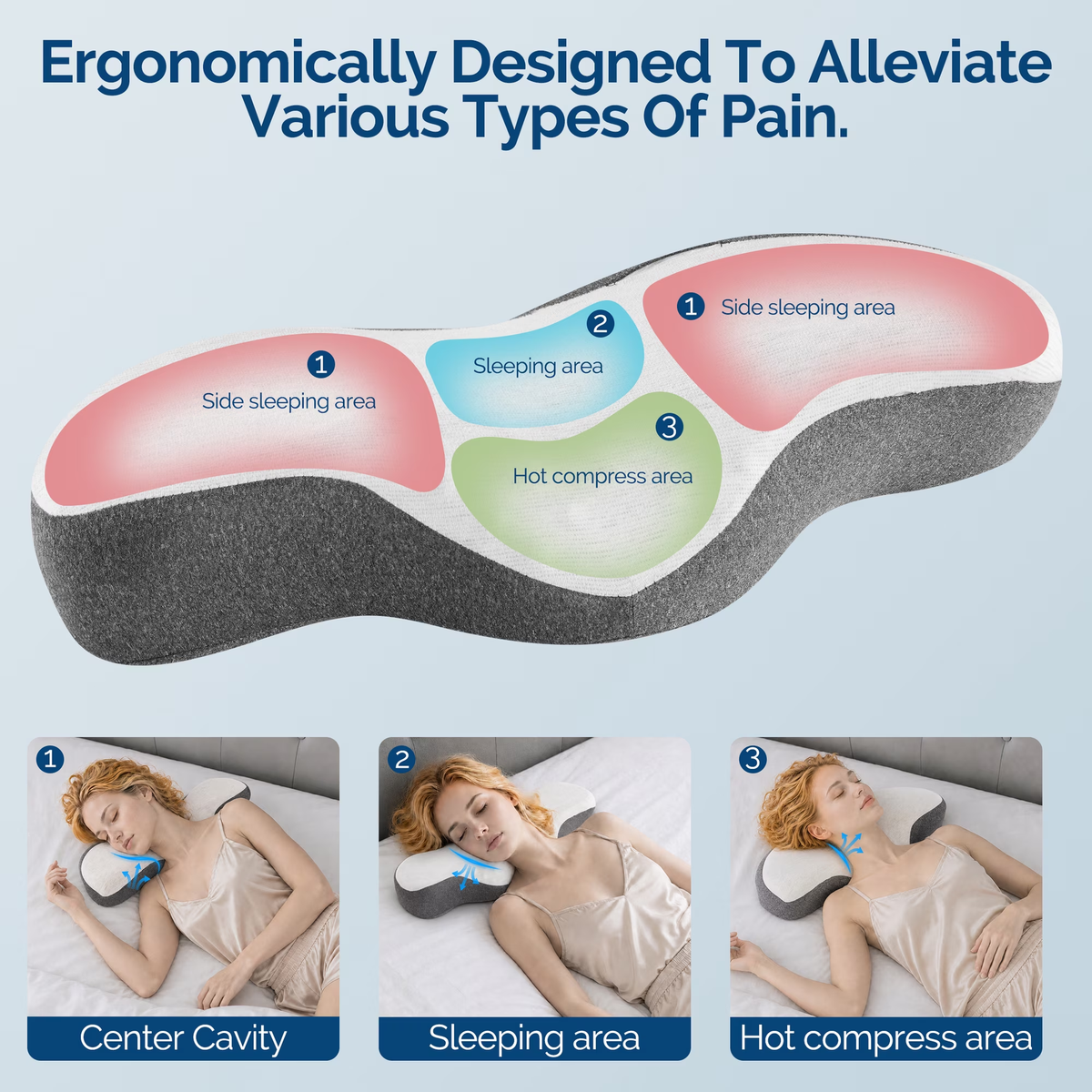 MOONORAH Cervical Neck Pillow for Pain Relief Sleeping, Memory Foam Roll Pillow for Neck Support and Shoulder Relaxer, Orthopedic Decompression Pillow for Bed Office - Gray White