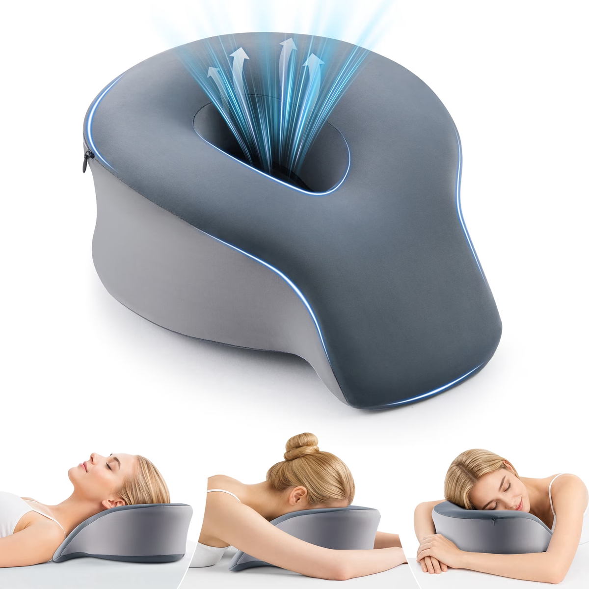 MOONORAH Face Down Pillows for Massage Table, Desk Napping, Memory Foam for Stomach Sleepers & Eye Surgery Recovery & Spa Treatments, Washable Cover, Grey