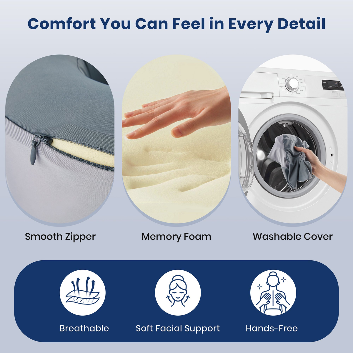 MOONORAH Face Down Pillows for Massage Table, Desk Napping, Memory Foam for Stomach Sleepers & Eye Surgery Recovery & Spa Treatments, Washable Cover, Grey