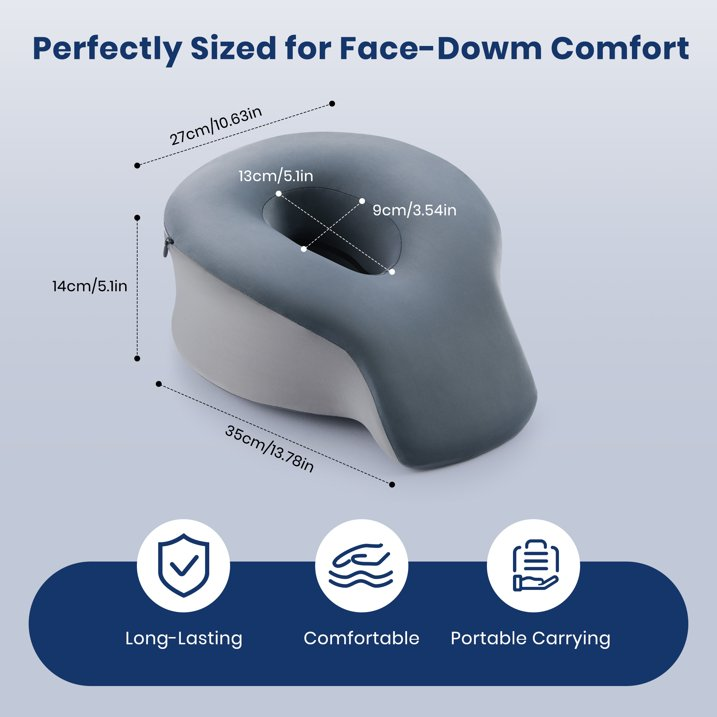 MOONORAH Face Down Pillows for Massage Table, Desk Napping, Memory Foam for Stomach Sleepers & Eye Surgery Recovery & Spa Treatments, Washable Cover, Grey
