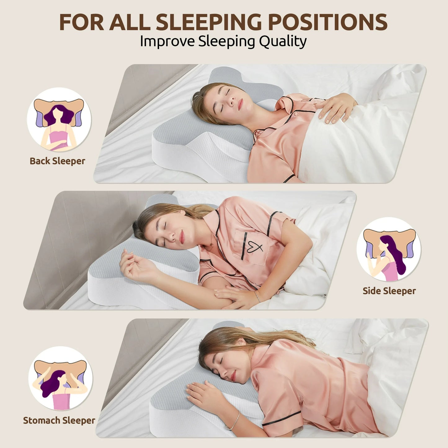MOONORAH Cervical Pillow for Sleeping Memory Foam Neck Pain Relief Contour Orthopedic Ergonomic Pillows for Women Side Sleepers,Queen Size 26"Lx14.6"Wx5.1"H,Gray