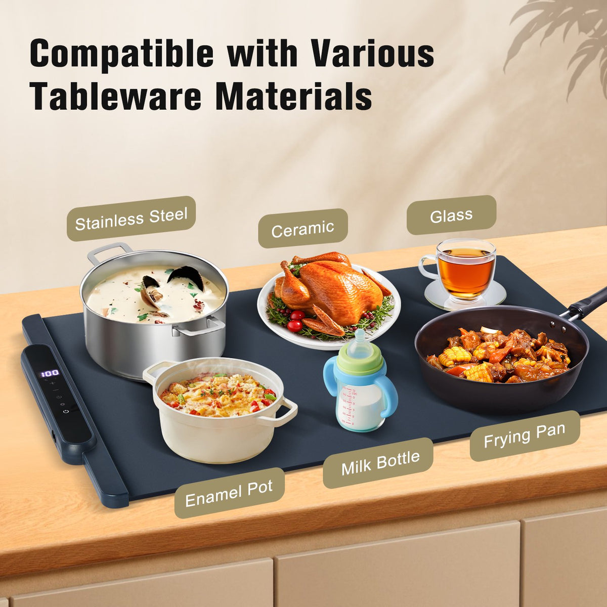 KAIPARA Warming Mat for Food, 25.6" x 15.15" Fast Heating in 10s with 11-Level Temp & 10H Timer Settings, Portable Countertop Food Warmers for Parties, Buffet, Black