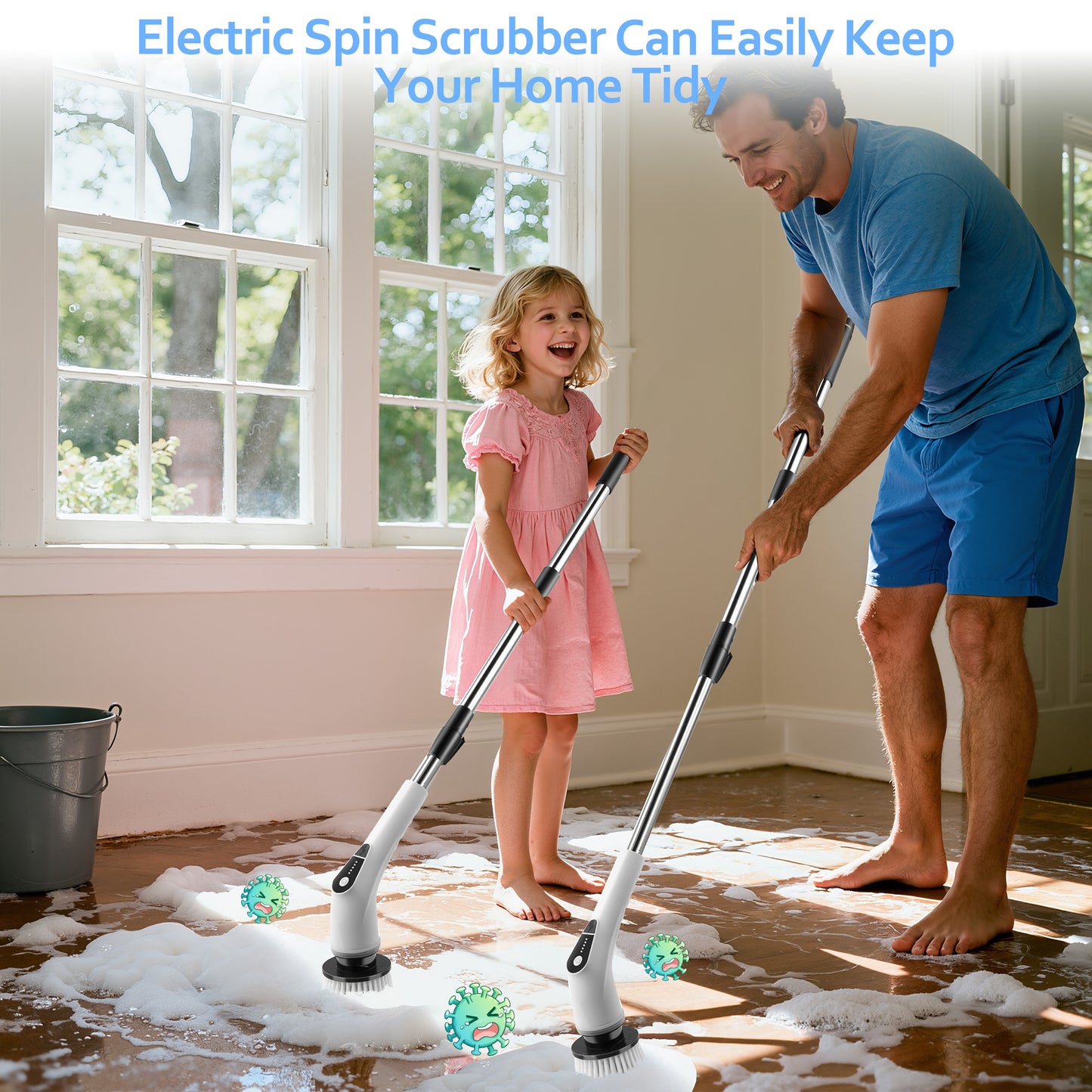 WANALIT Electric Spin Scrubber – Cordless & Waterproof Cleaning Brush with Adjustable 3‑Section Handle, 8 Replaceable Heads, 5 Speeds, Long Battery Life – Ideal for Bathroom, Tile, Shower, Tub, Glass