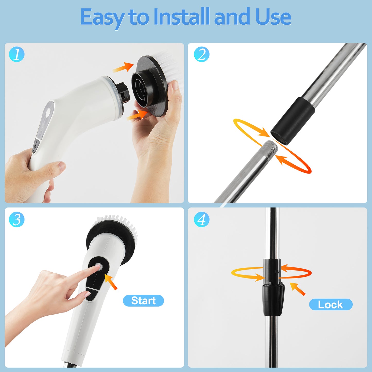 WANALIT Electric Spin Scrubber – Cordless & Waterproof Cleaning Brush with Adjustable 3‑Section Handle, 8 Replaceable Heads, 5 Speeds, Long Battery Life – Ideal for Bathroom, Tile, Shower, Tub, Glass