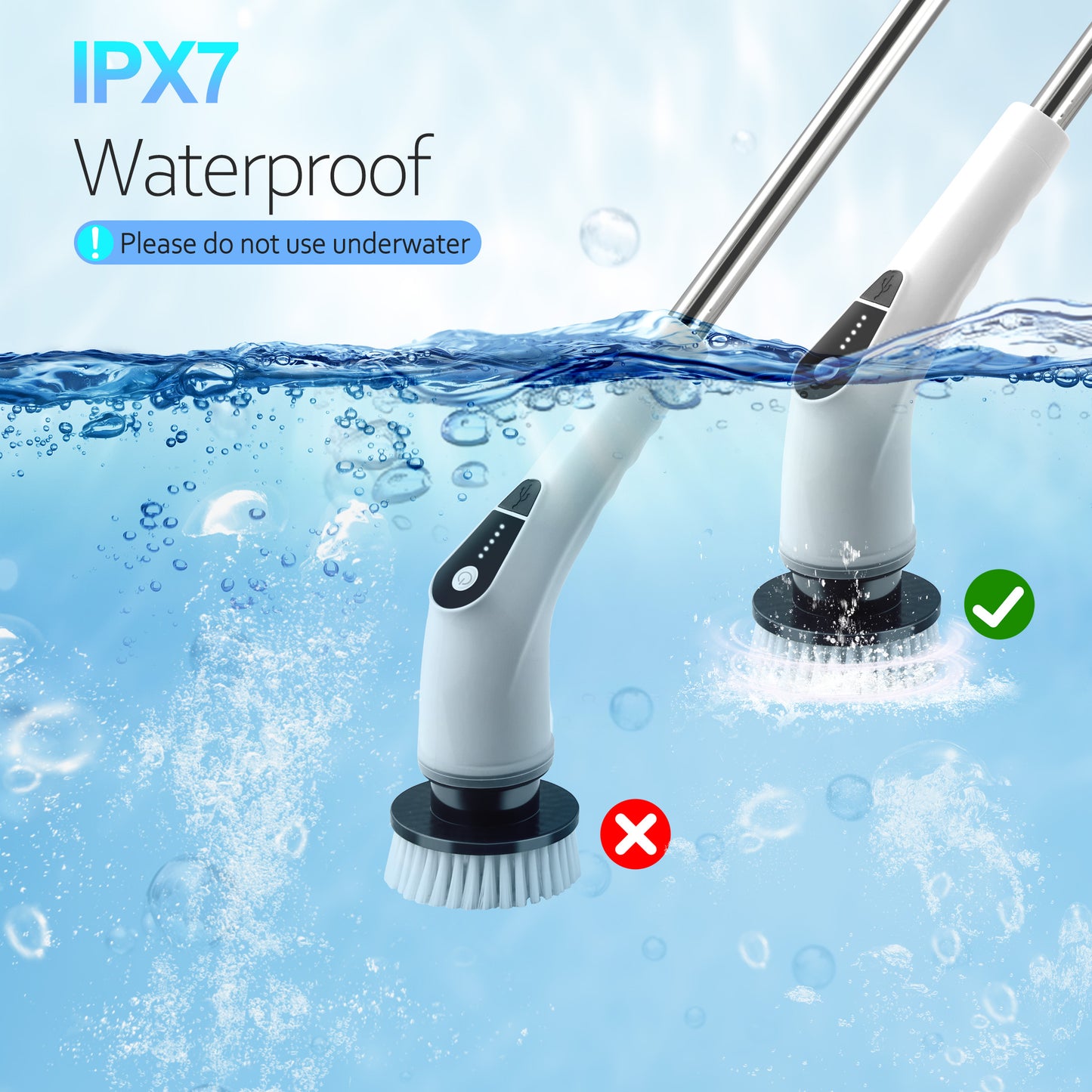 WANALIT Electric Spin Scrubber – Cordless & Waterproof Cleaning Brush with Adjustable 3‑Section Handle, 8 Replaceable Heads, 5 Speeds, Long Battery Life – Ideal for Bathroom, Tile, Shower, Tub, Glass