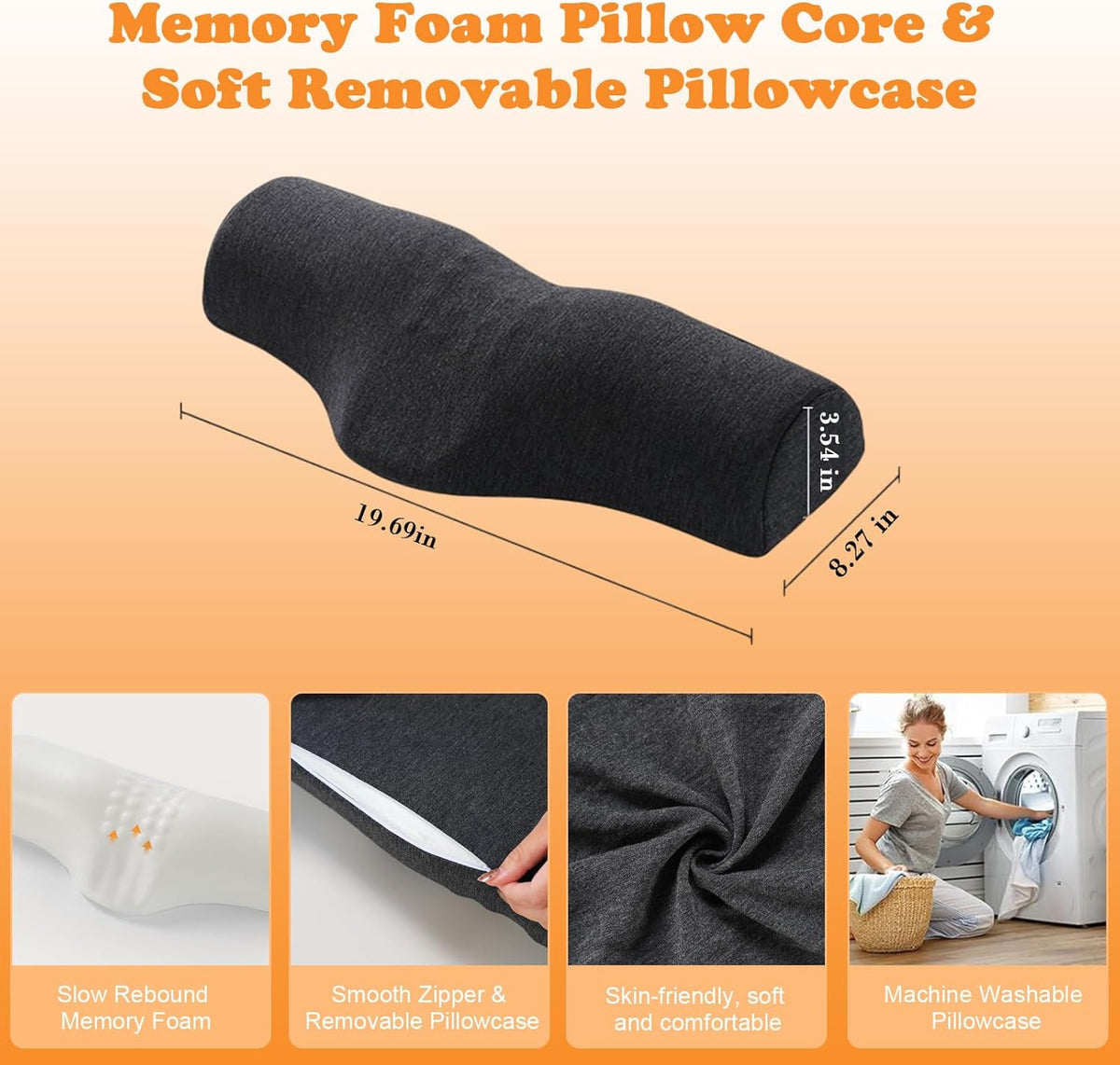 MOONORAH Cervical Neck Pillow - Memory Foam Support for Pain Relief - Gray