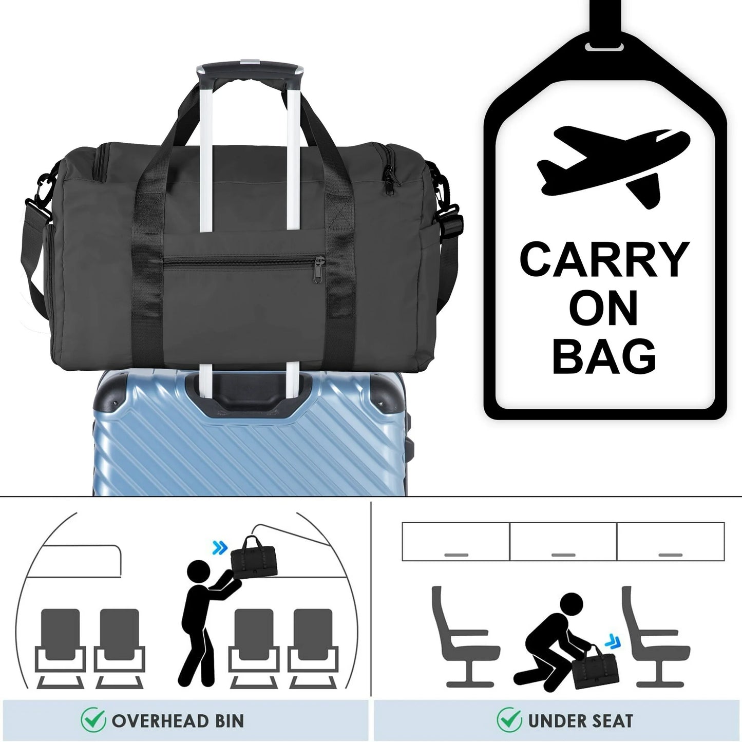 Onekawa Gym Bag 35L for Men & Women -Travel Duffel Bag , Waterproof Sports Duffel Bag with Toiletry Bag, Foldable Travel Backpack for Camping, Yoga, Weekend Trips - Black