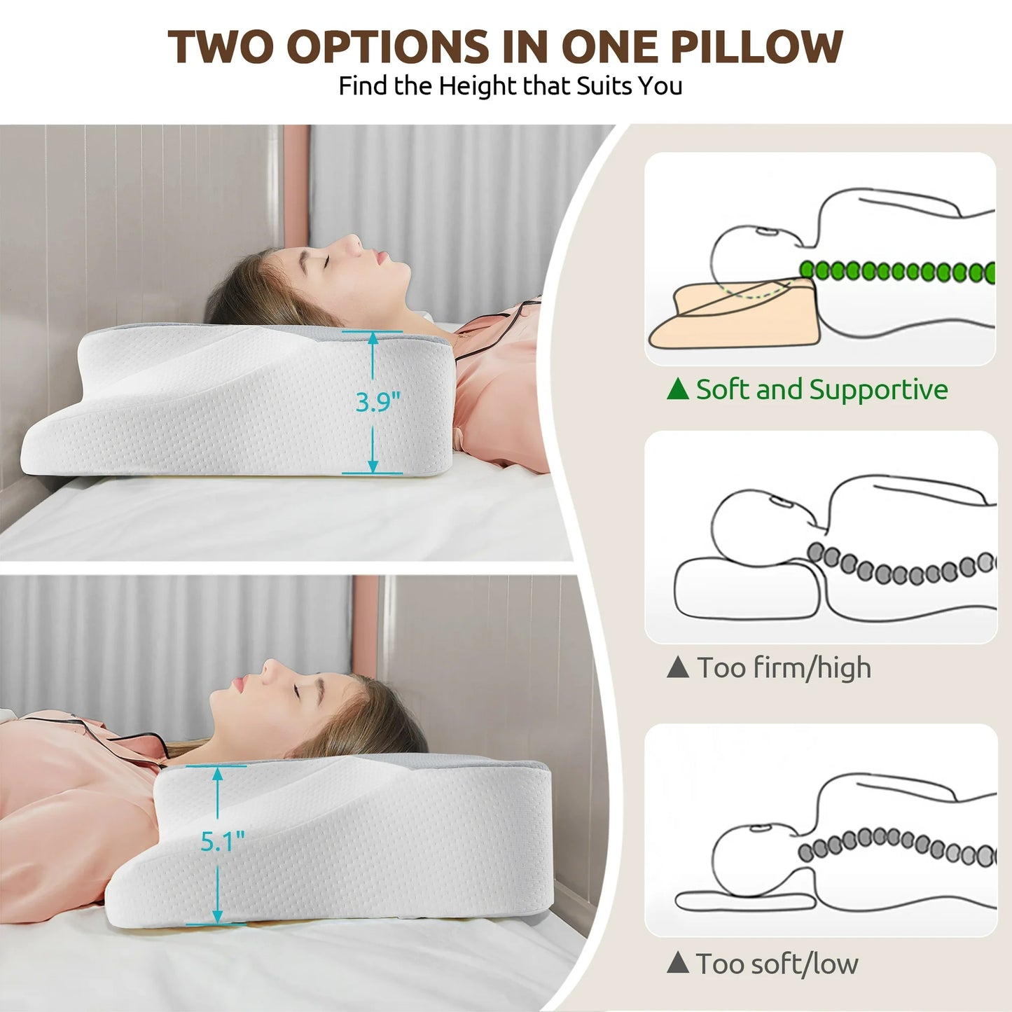 MOONORAH Cervical Pillow for Sleeping Memory Foam Neck Pain Relief Contour Orthopedic Ergonomic Pillows for Women Side Sleepers,Queen Size 26"Lx14.6"Wx5.1"H,Gray