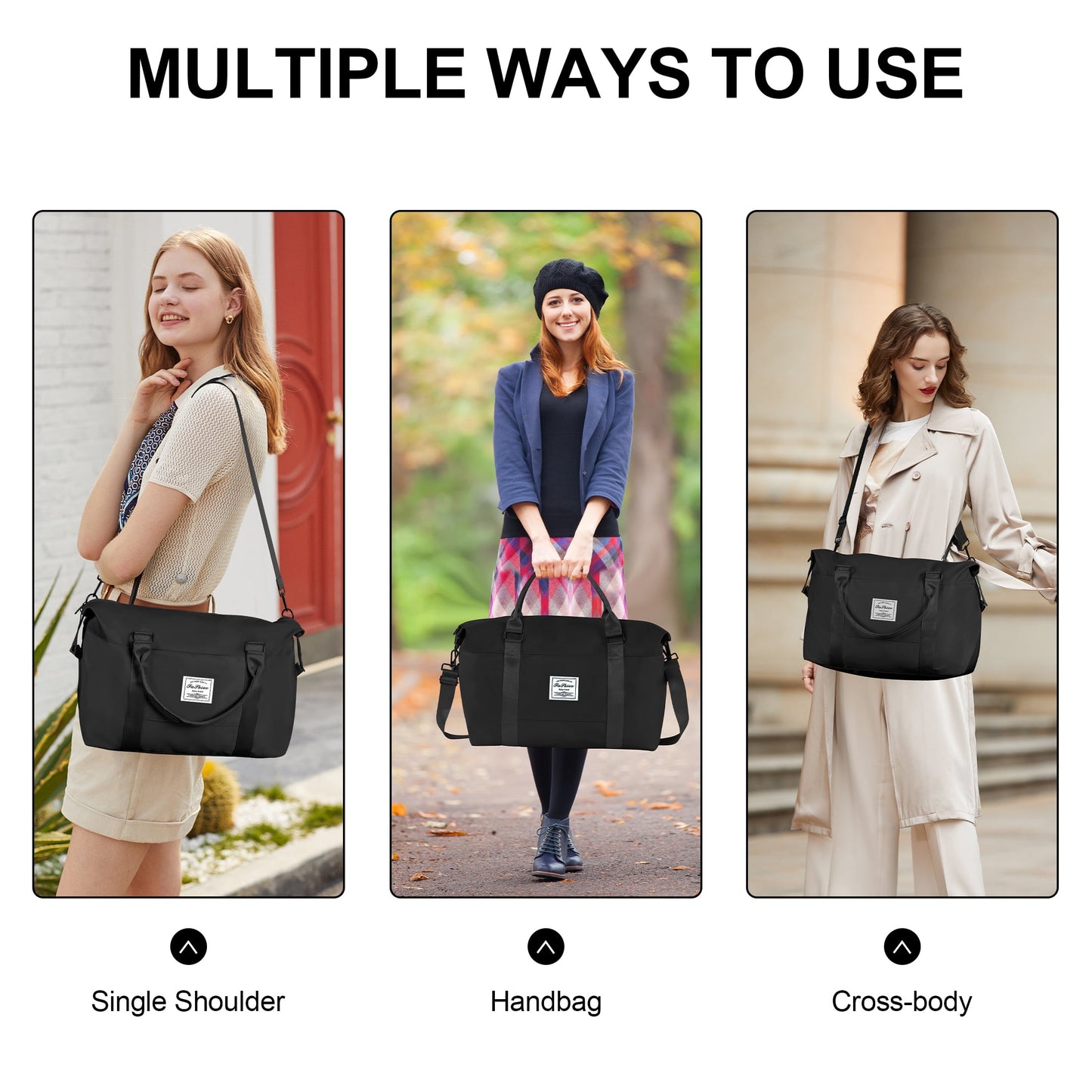 WANALIT Waterproof Duffel Bag for Gym and Travel, Weekender Carry On with Wet Dry Compartment, Luggage Sleeve, Airplane Approved (Black)