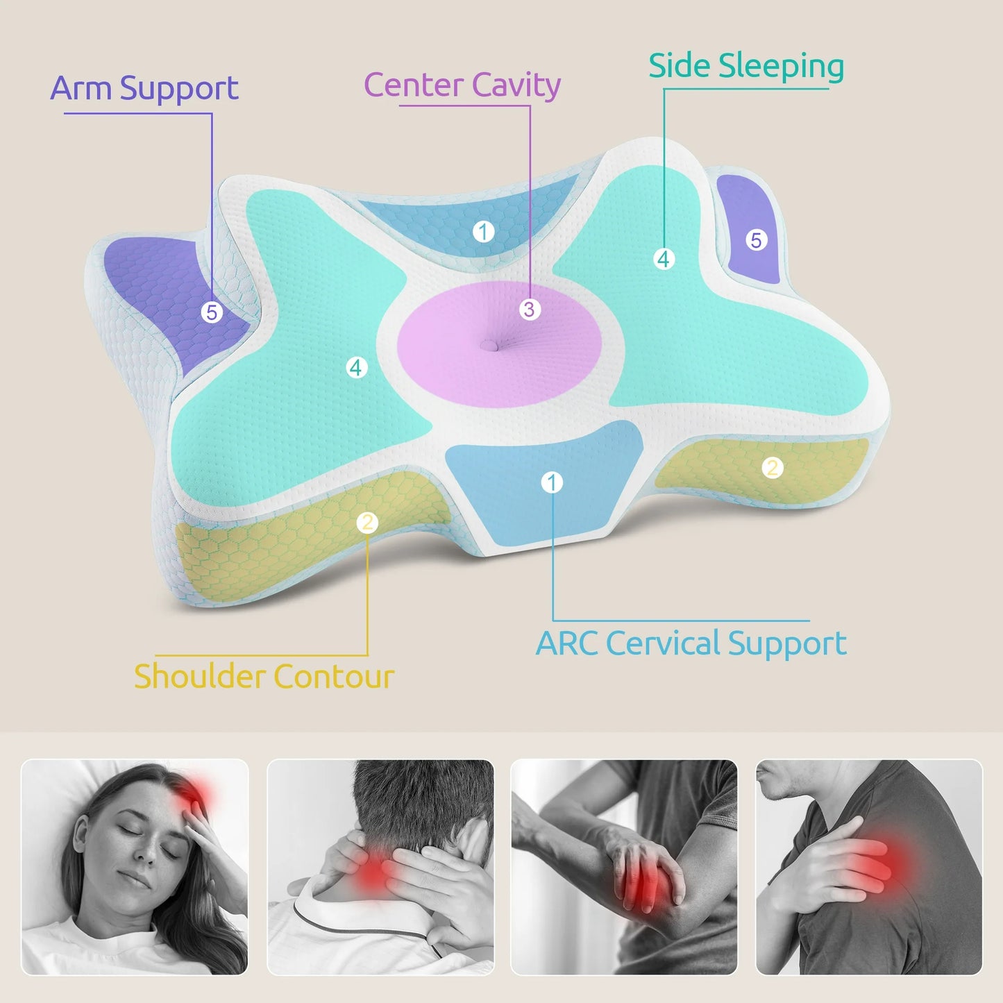 DONAMA Memory Foam Pillows Neck Support Pillow for Pain Relief,Ergonomic Cervical Pillow Sleeping for Shoulder Pain,Orthopedic Contour Bed Pillow for Side Back Stomach Sleepers,Blue,Queen 24×14.9in