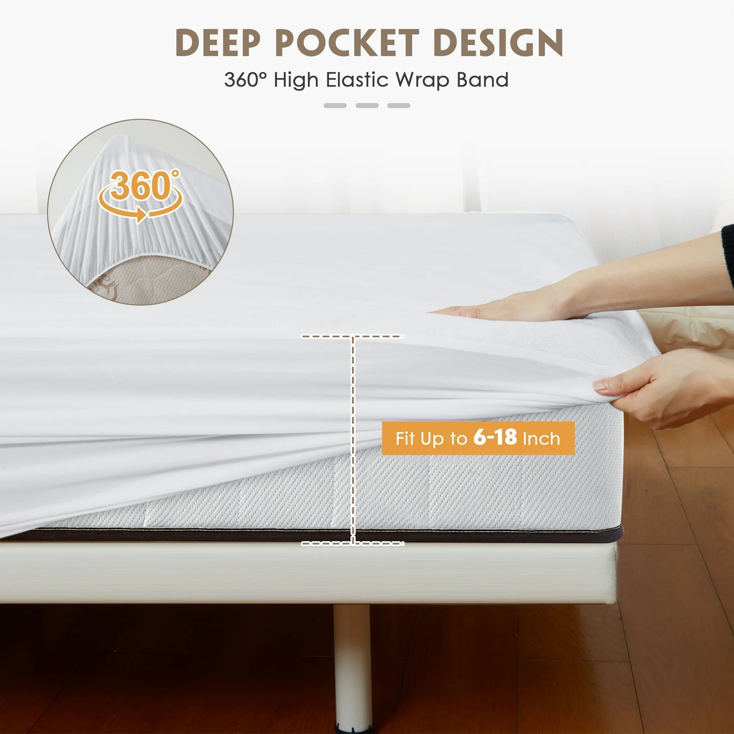 MOONORAH Mattress Protector, Waterproof Mattress Cover Pad with Deep Pocket, King Size Machine Washable Soft Breathable Bed Mattress Protectors with Stretchable Pockets - White