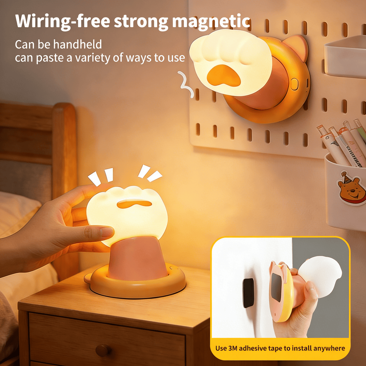 Onekawa Cat Paw Night Light - Magnetic Touch Control, 3 Level Dimmable with Auto Timer