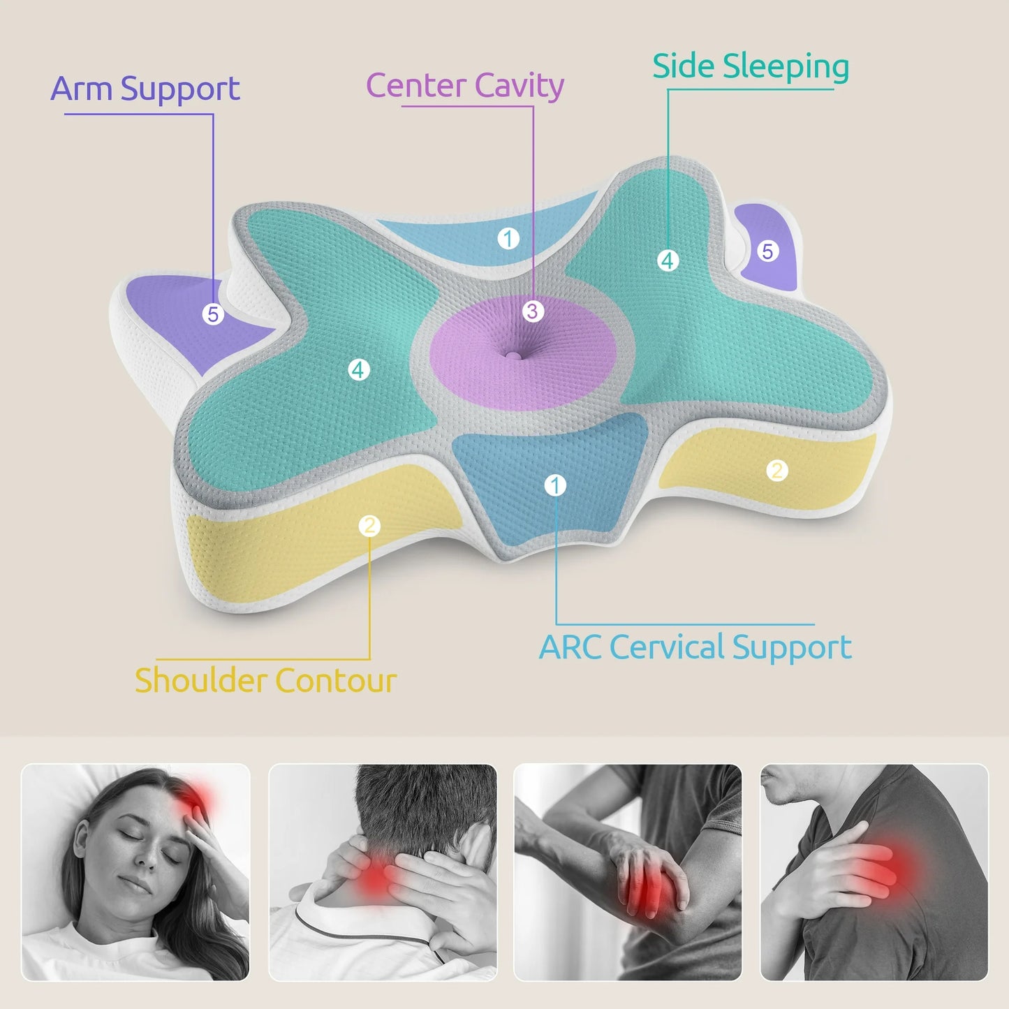MOONORAH Cervical Pillow for Sleeping Memory Foam Neck Pain Relief Contour Orthopedic Ergonomic Pillows for Women Side Sleepers,Queen Size 26"Lx14.6"Wx5.1"H,Gray