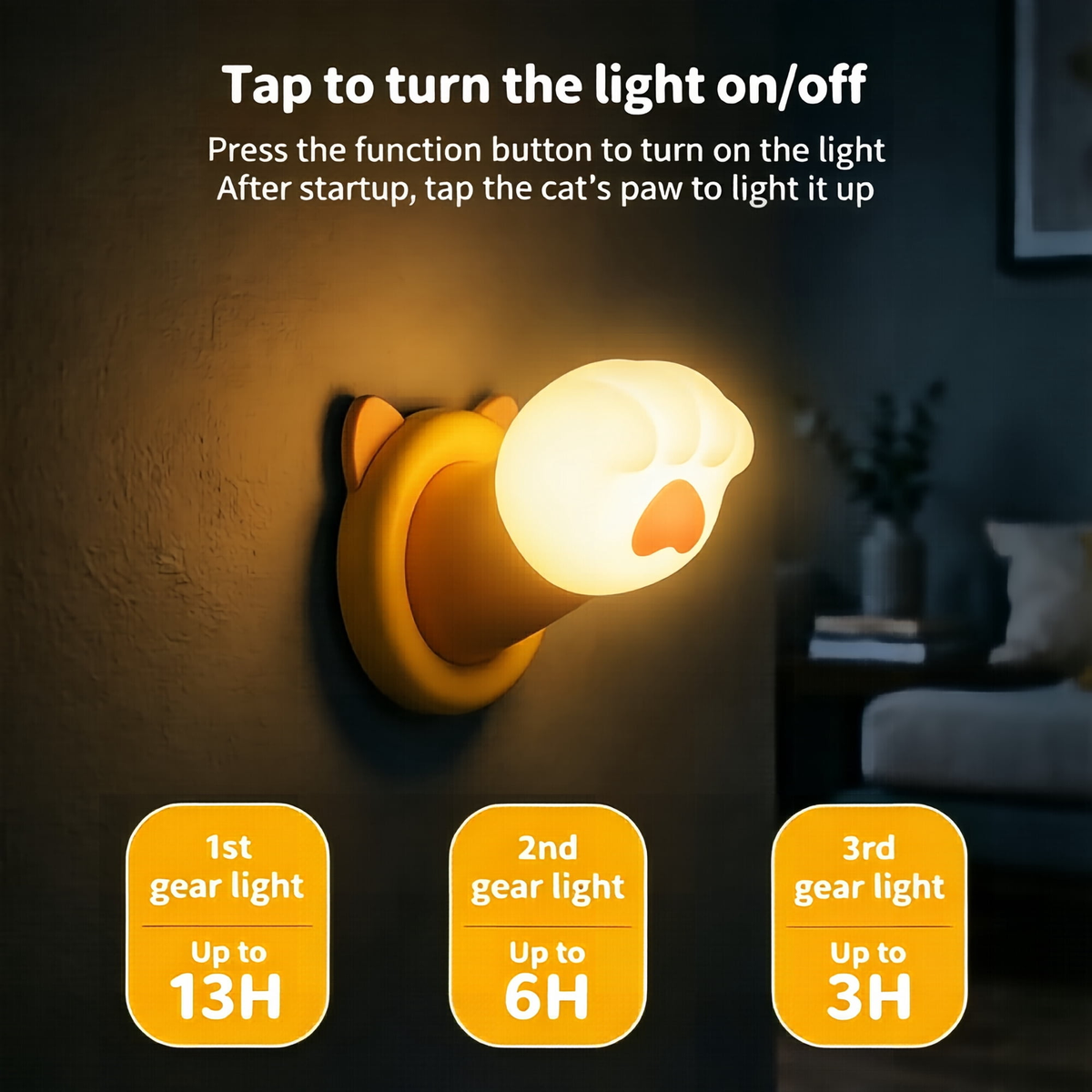 Onekawa Cat Paw Night Light - Magnetic Touch Control, 3 Level Dimmable with Auto Timer