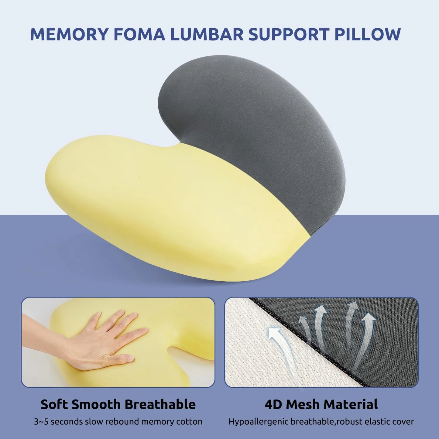 D O N A M A Ergonomic Lumbar Pillow for Back Support - High-Density Memory Foam Cushion for Pain Relief - Lumbar Support Cushion w/Strap for Office Chair, Car, Home, and Travel