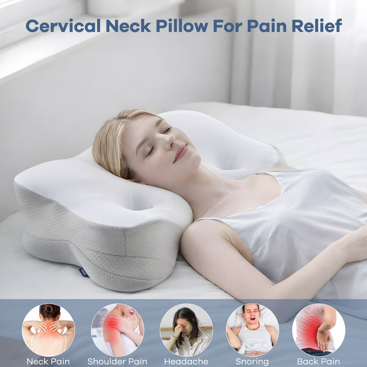 Kaipara Cervical Neck Pillow - Ergonomic Memory Foam for Side and Back Sleepers - Gray