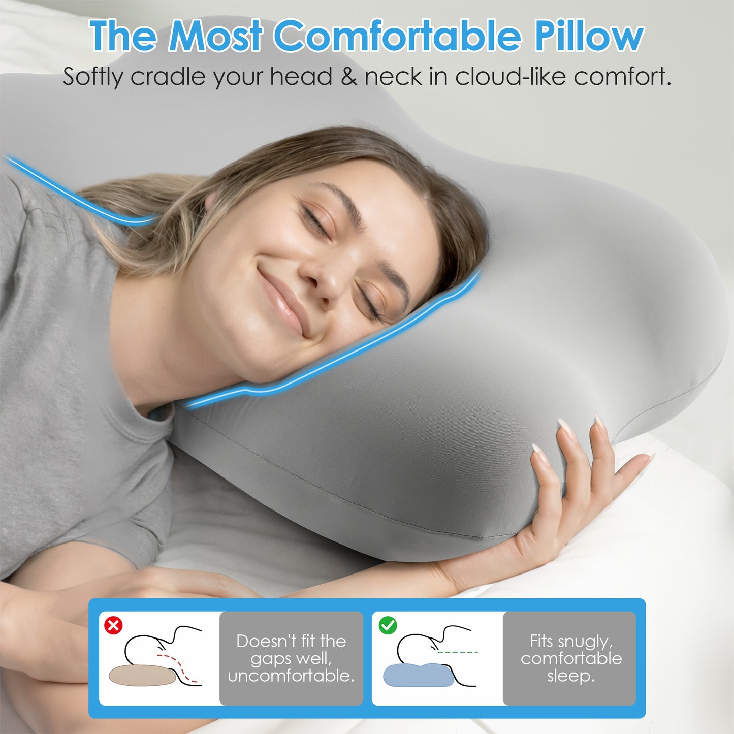 MOONORAH Cervical Pillow Orthopedic Cervical Pillow for Neck Pain Relief, Memory Foam Bed Pillow with Pillowcase, Contour Bed Pillow for Sleeping Support for Side Back Stomach Sleepers, Gray