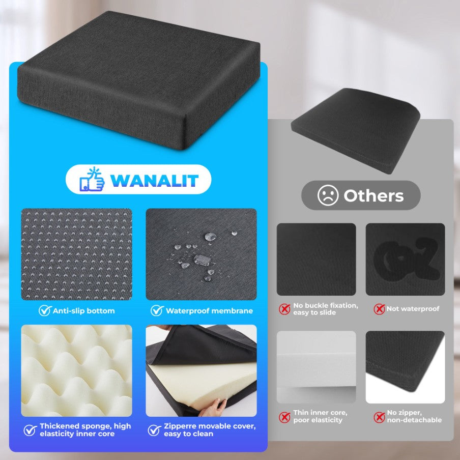 WANALIT Wheelchair Seat Cushion, Relieve Sciatica, Back, Coccyx, Pressure Sore and Ulcer Pain, Refreshing Ergonomic Chair Cushion with Waterproof Fabric, Anti-Slip Cover (Black)