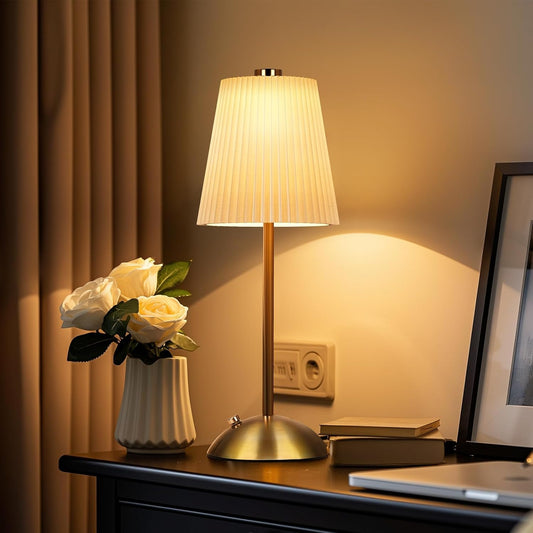 LOFTER-Pro Cordless Table Lamp Mini ,3 Color Temperature Dimmable Table Lamp,Gold Rechargeable Table Lamp Fabric,Aesthetic Small kitchen Lamp for Dining Room