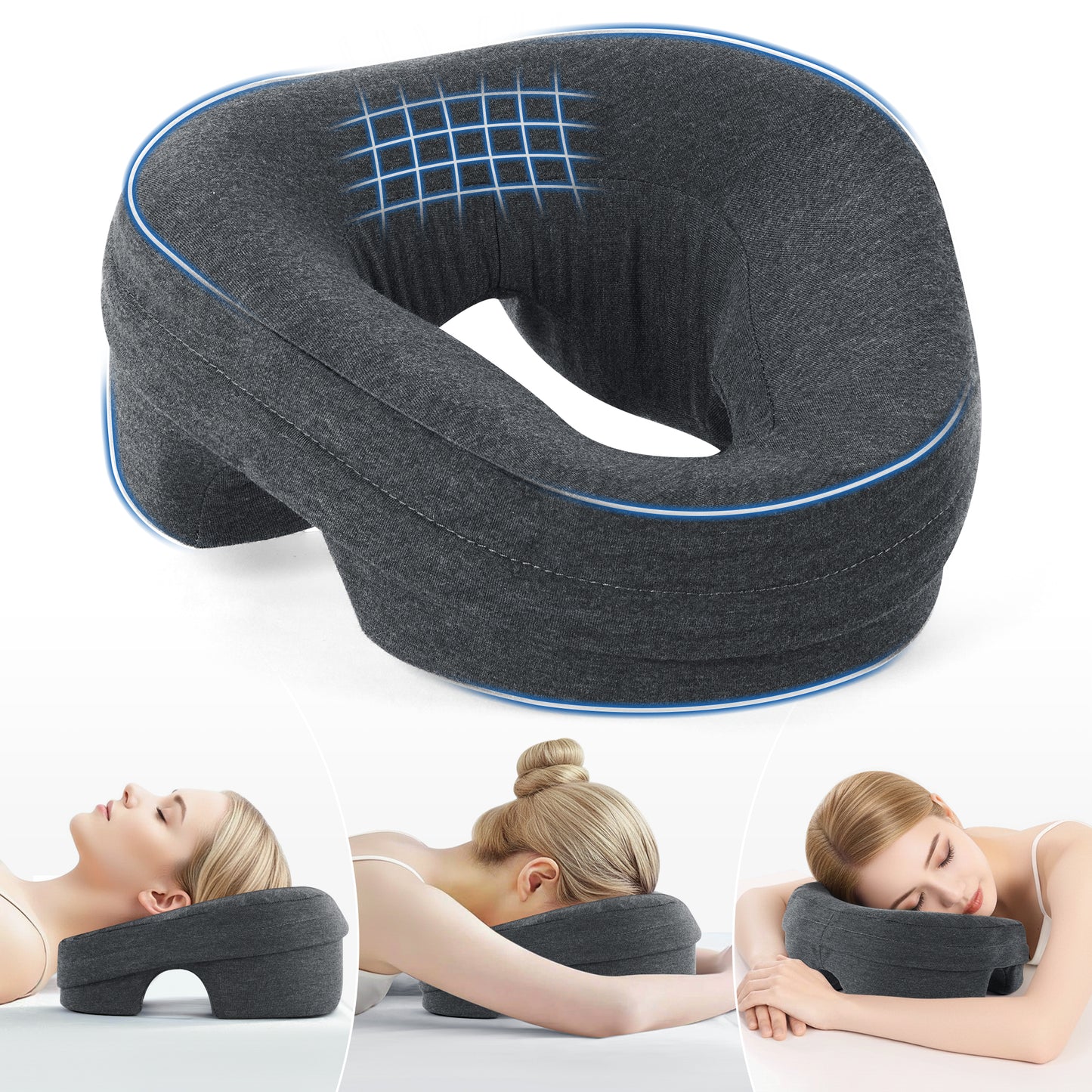 KAIPARA Face Down Pillows for Massage Table, Memory Foam Pillow Support for Stomach Sleepers, Eye Post-Surgery Recovery and Spa Treatments (Dark Gray)