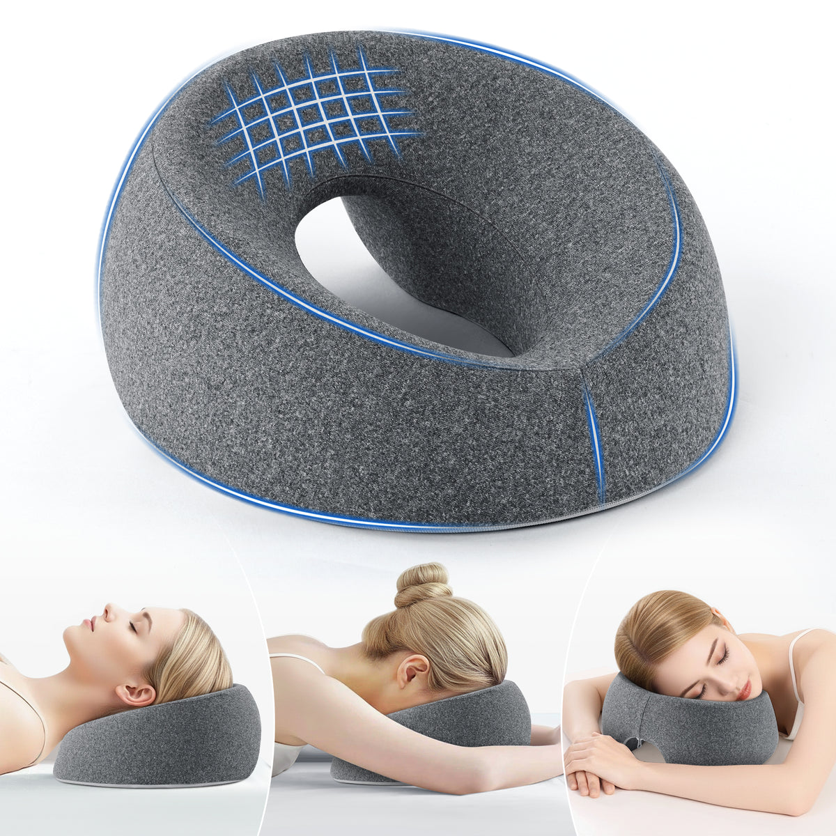KAIPARA Face Down Pillow Massage Headrest for Bed, Memory Foam Pillow Face Cradle Support for Stomach Sleepers, Eye Post-Surgery Recovery and Spa Treatments