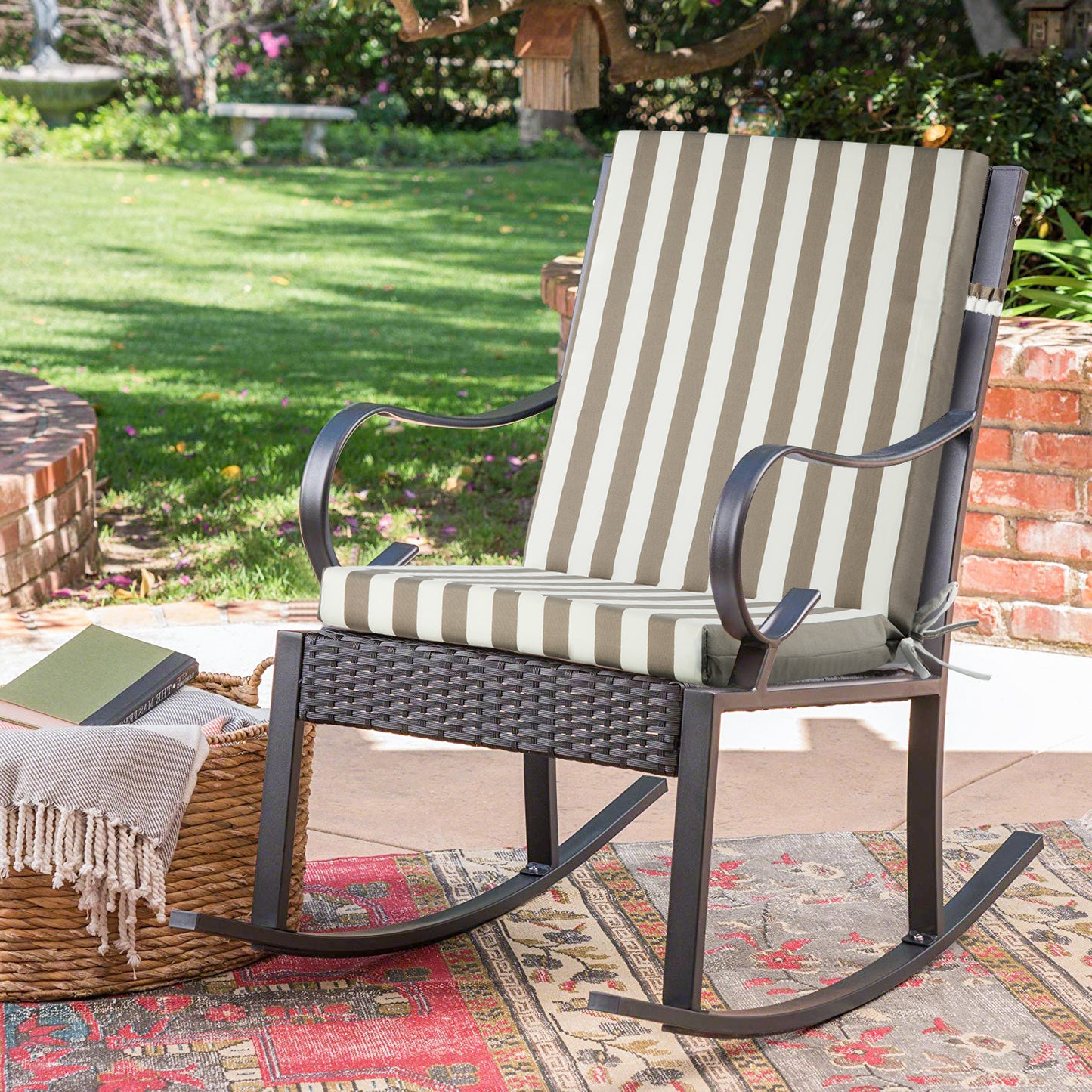 MOONORAH Outdoor Chair Cushions, Patio Seat Cushions Outdoor Chair Pads, 42"L x 18"W Rectangle Waterproof Outdoor Chair Cushion Garden Sofa Couch Chair Pads, Premium Comfortable, Striped