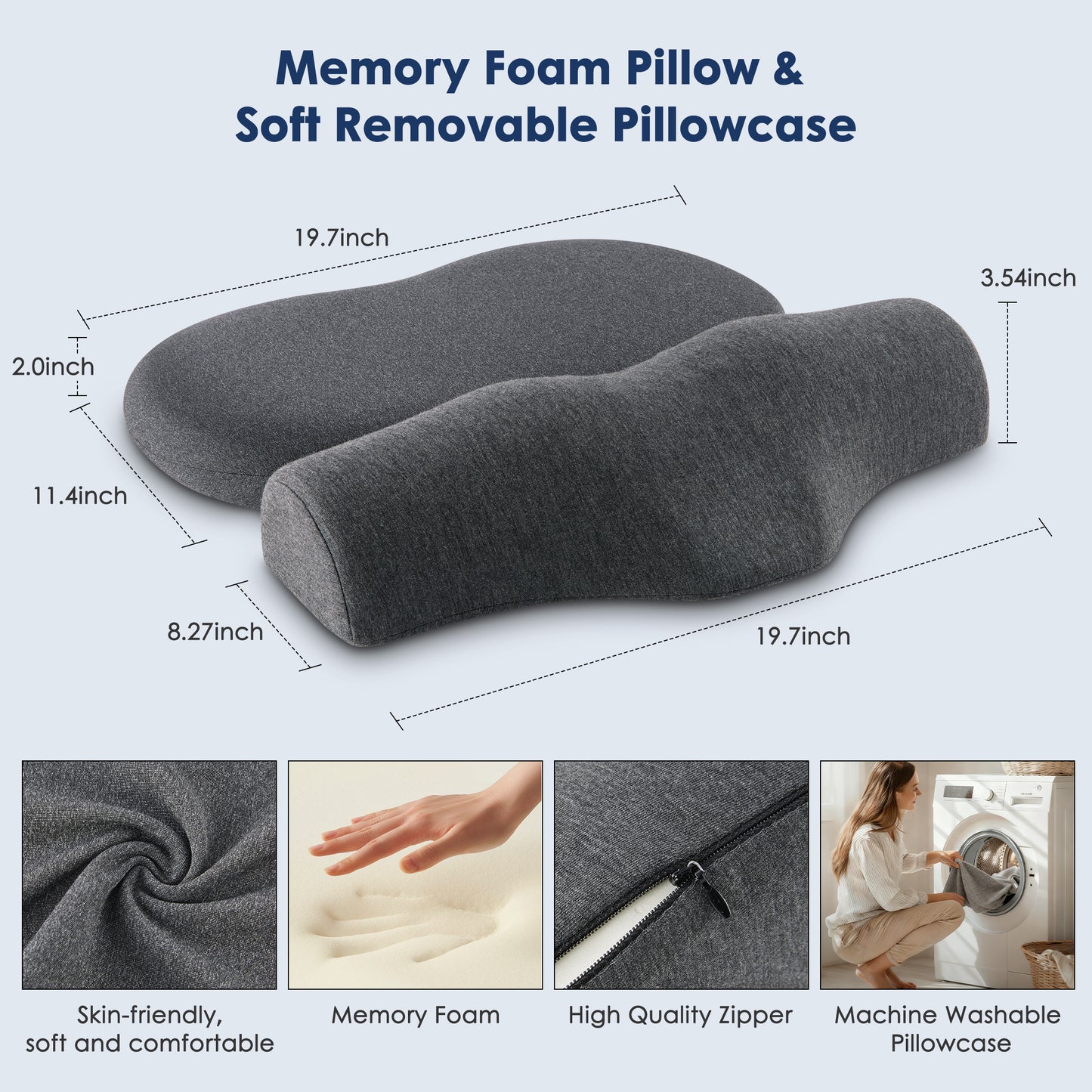 MOONORAH 2-in-1 Cervical Pillow Set, Memory Foam Waterdrop Neck Pillow + Flat Pillow for Side/Back Sleepers, Relieves Neck Pain, Home & Travel, 1 Set
