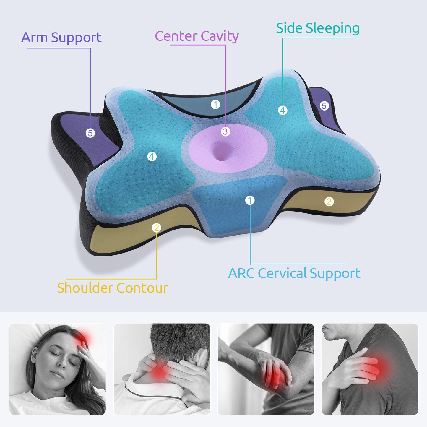 MOONORAH Contour Memory Foam Cervical Pillows for Pain Relief Sleeping,Ergonomic Orthopedic Neck Bed Pillow with Covers Queen Size 26"Lx14.6"Wx5.1"H