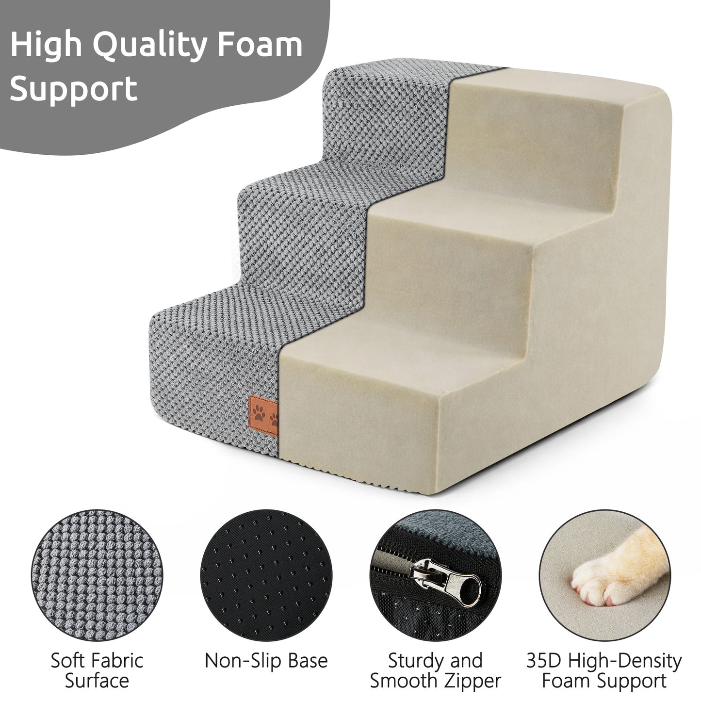 WANALIT Dog Stairs for Small Dogs, 13.8 Inch 3-Step Pet Steps for High Bed & Couch, Non-Slip Indoor Dog Stairs Ramp with High Density Foam & Washable Cover, Grey