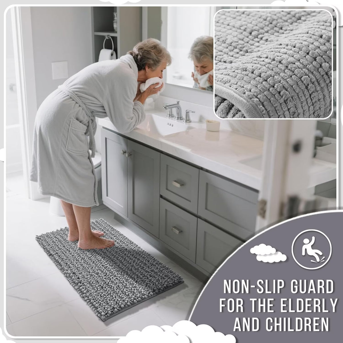 Onekawa Door Mats for Indoor,Mats for Bathroom, Kitchen, and Shower Floor with Good Water Absorption,Non Slip Thick Washable,Grey Medium 32"X20"
