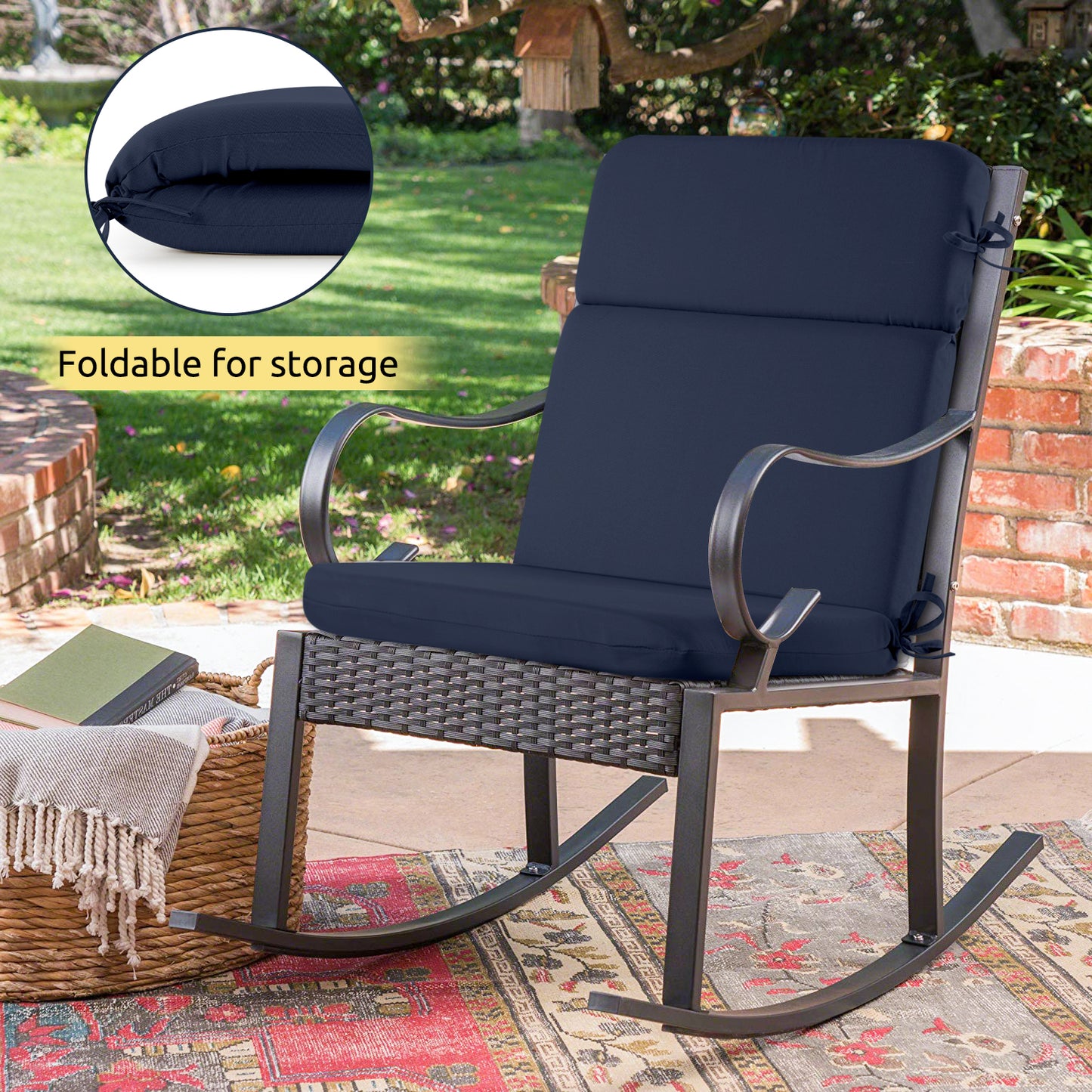 MOONORAH Outdoor Chair Cushions, 44"L x 21.5"W Patio Seat Cushions Outdoor Chair Pads with Ties, Waterproof Outdoor Chair Cushion Garden Sofa Couch Chair Pads, Sofe Comfortable, Blue