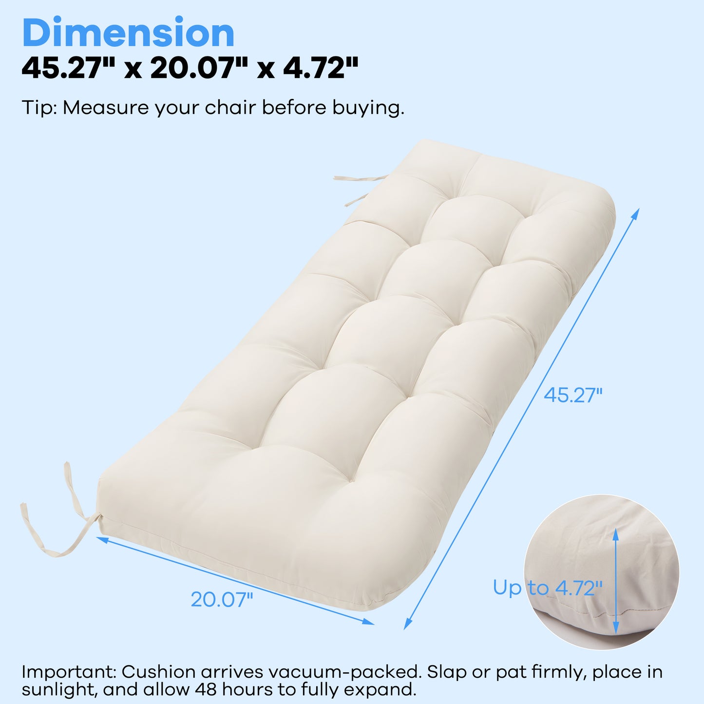 DONAMA Outdoor Bench Cushions 47" Waterproof Patio Cushion for Furniture, Thick Comfortable Seat Pad for Garden Porch Indoor Window Seat, 47"Lx20"Wx5.5"H, Beige