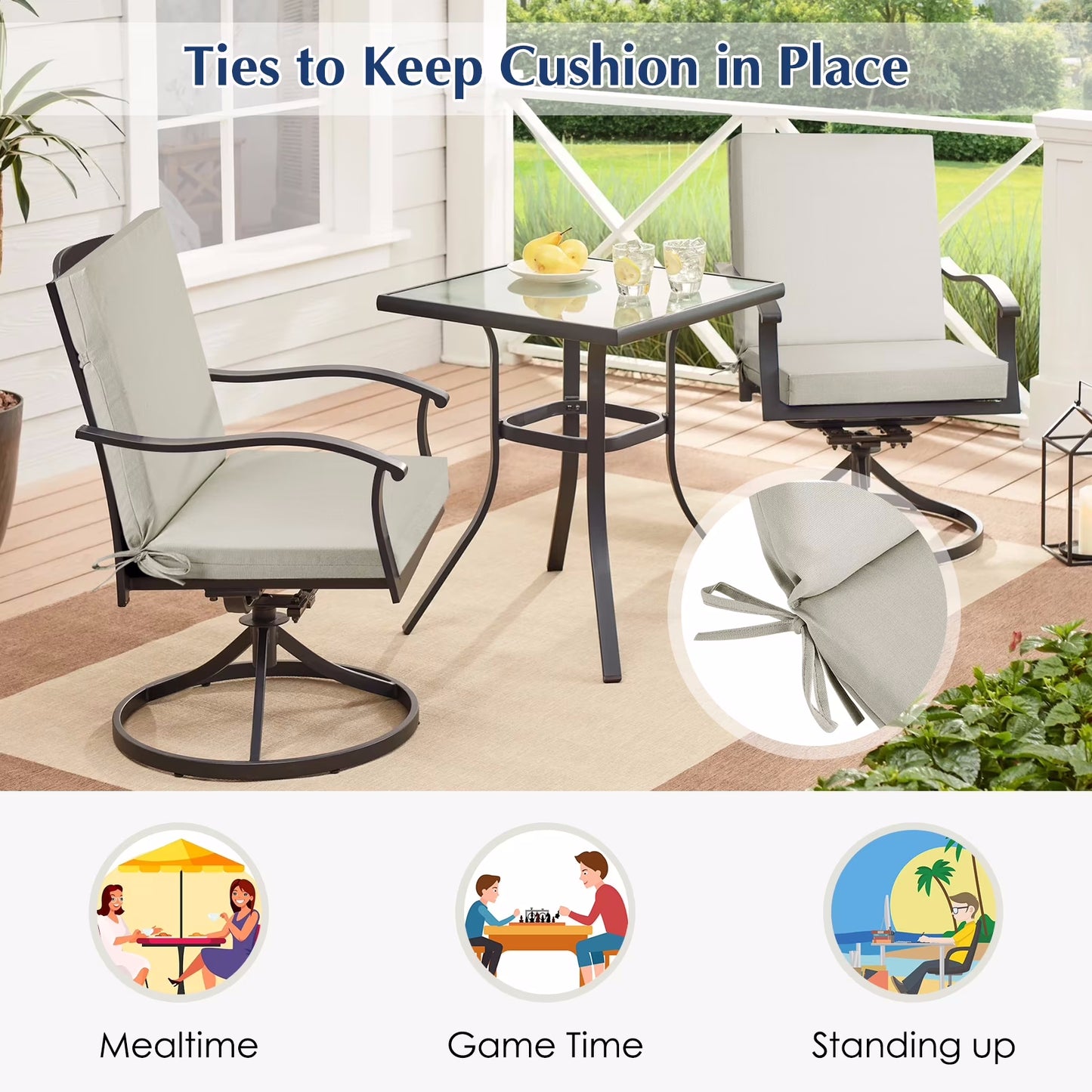 Lafaytte Outdoor Chair Cushions, Thick Patio Seat Cushions Outdoor Chair Pads, 42"L x 18"W Rectangle Waterproof Outdoor Chair Cushion Garden Sofa Couch Chair Pads, Premium Comfortable, Gray