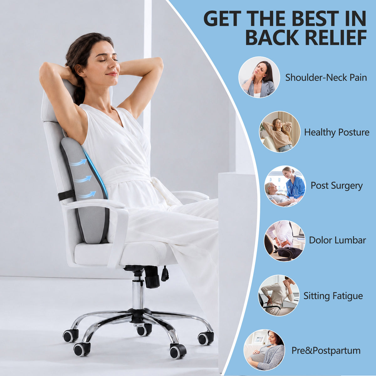 WANALIT Ergonomic Memory Foam Seat Cushion - Back Support for Office Chair - Black