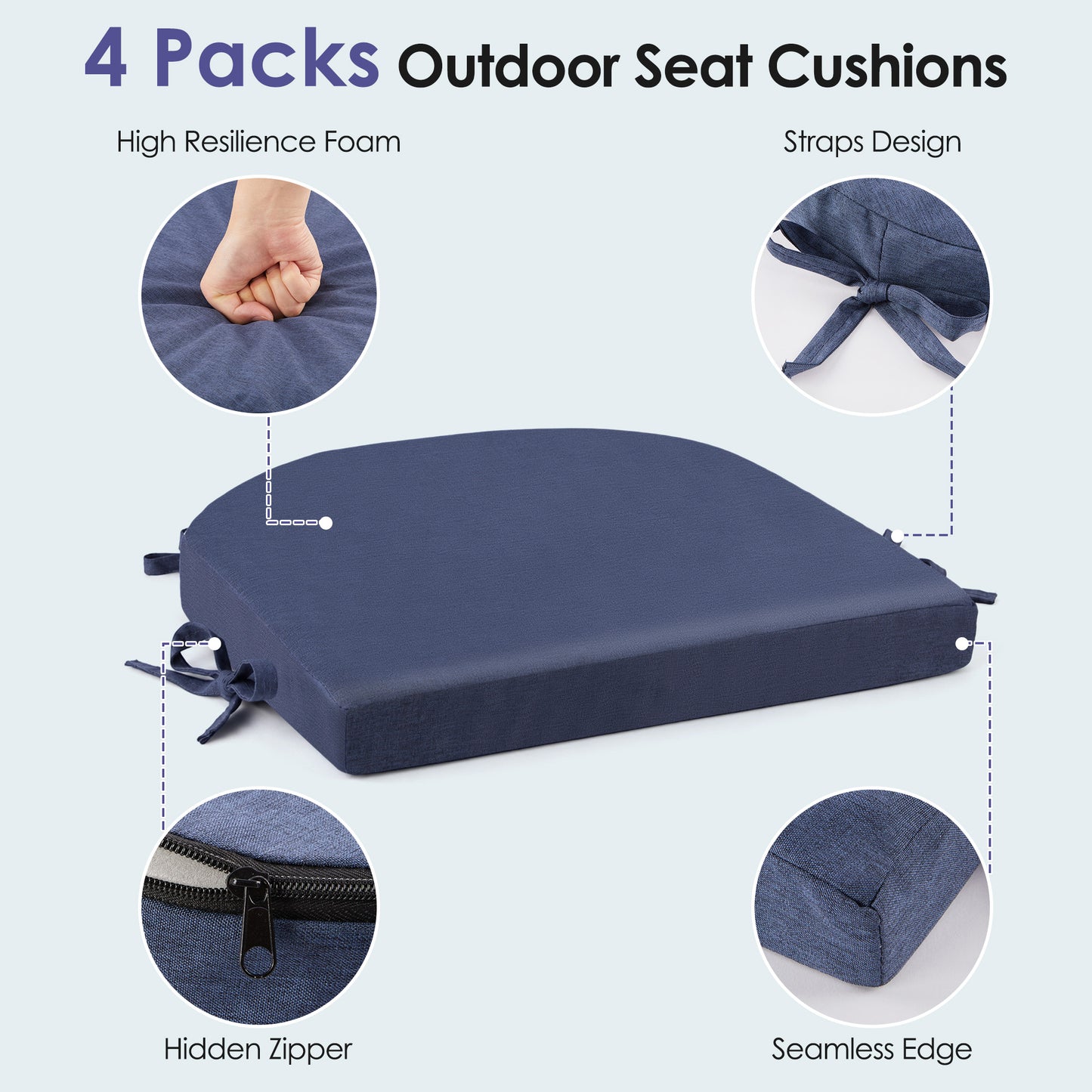 DONAMA Outdoor Cushions Set of 4, Waterproof Indoor Seat Cushion for Patio Furniture, Chair Cushions Set with Ties for Dining, Kitchen, Office Chairs