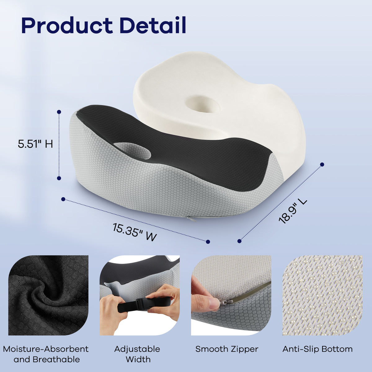 WANALIT Memory Foam Seat Cushion - Sciatica and Tailbone Pain Relief - Large Black
