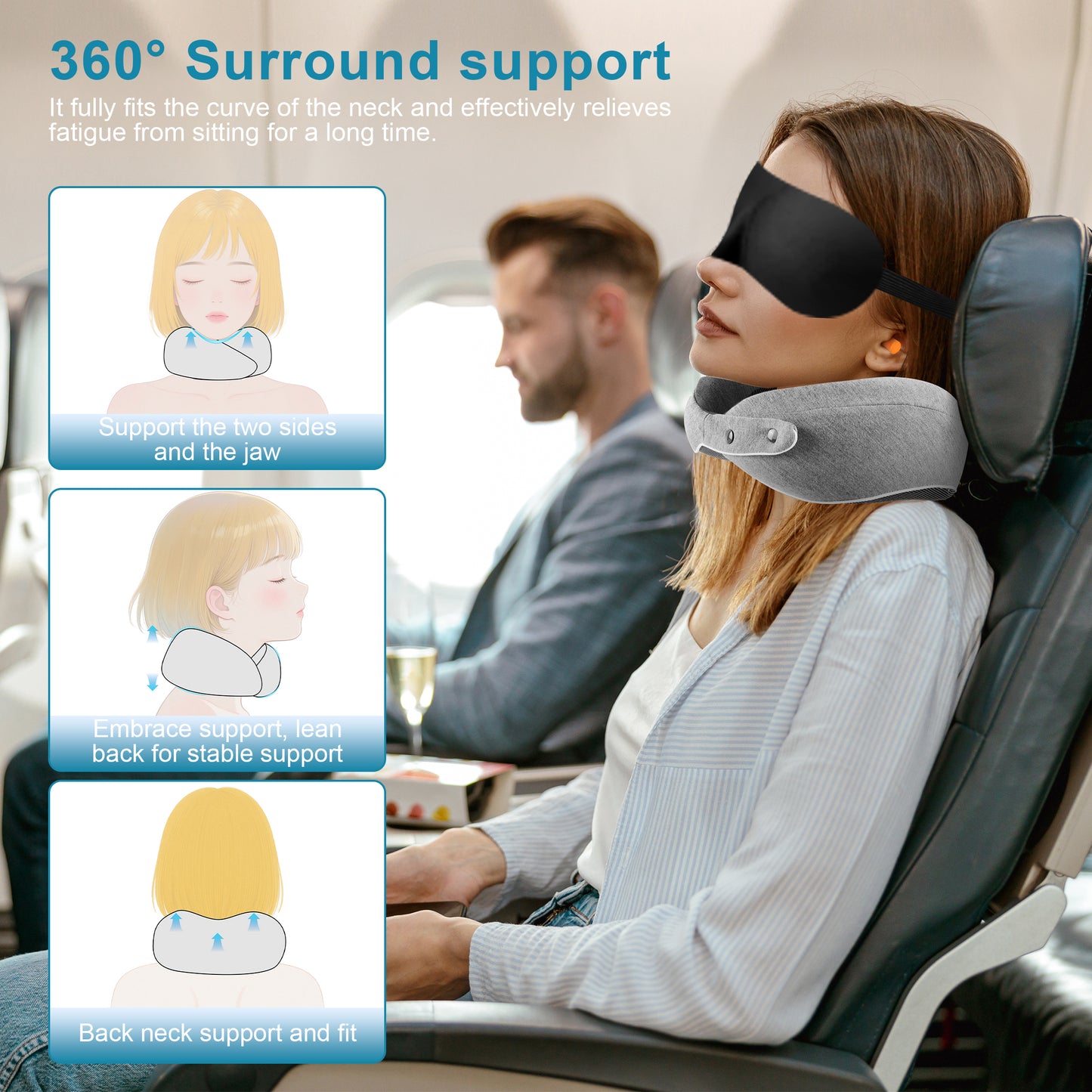 MOONORAH Travel Neck Pillows for Airplanes, Memory Foam Travel Neck Pillow-Folding Travel Pillow with Eye Masks, Earplugs, and Luxury Bag | Ergonomic Support for Air Travel, Car, Office (Gray)