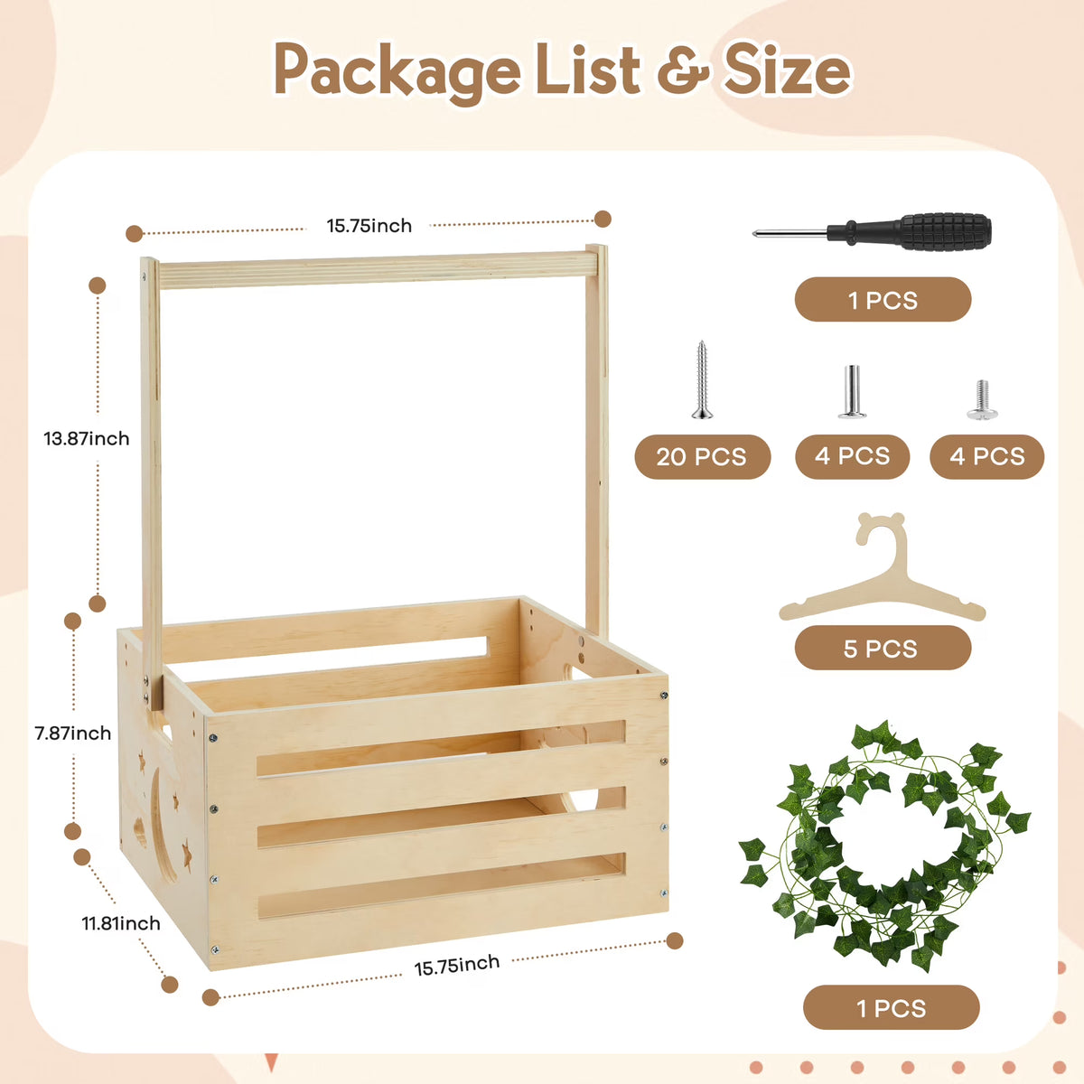 Onekawa Wooden Baby Shower Crate Closet with Handle - Baby Storage Box