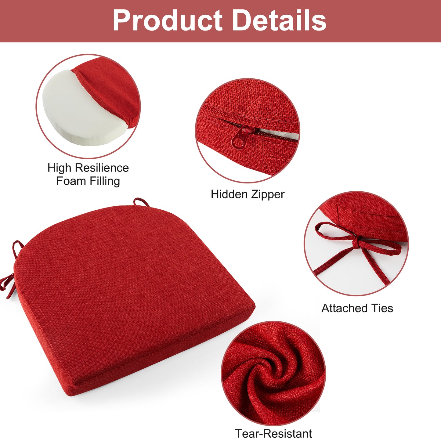 Panpaddle Outdoor Seat Pads Seat Cushions 4-Piece Solid Waterproof Patio Seat Chair Cushions 17"X16"X2" Rounded Square Patio Cushions, Wine Red, Set of 4