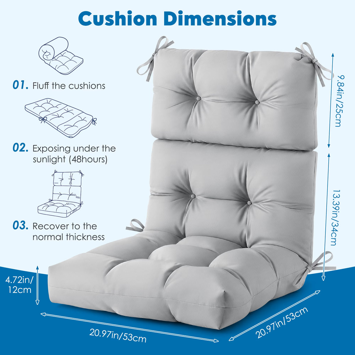 Panpaddle Outdoor Rocking Chair Seat and Back Cushion - Waterproof - 44 x 22 in