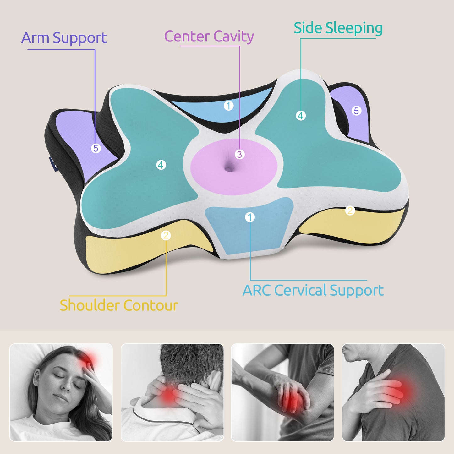MOONORAH Memory Foam Pillows Neck Support Pillow for Pain Relief,Ergonomic Cervical Pillow Sleeping for Shoulder Pain,Orthopedic Contour Bed Pillow for Side Back Stomach Sleepers,Blac,Queen 24×14.9in
