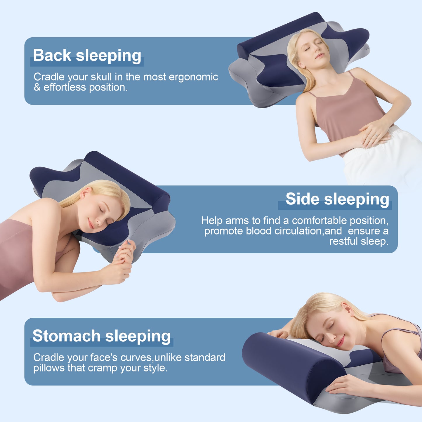 MOONORAH Cooling Bed Pillow for Neck & Shoulder Pain Relief, Cervical Support Comfort Pillow for Side Back Stomach Sleeper, Ergonomic Enhancing Contour Memory Foam Pillows for Sleeping, Dark Blue