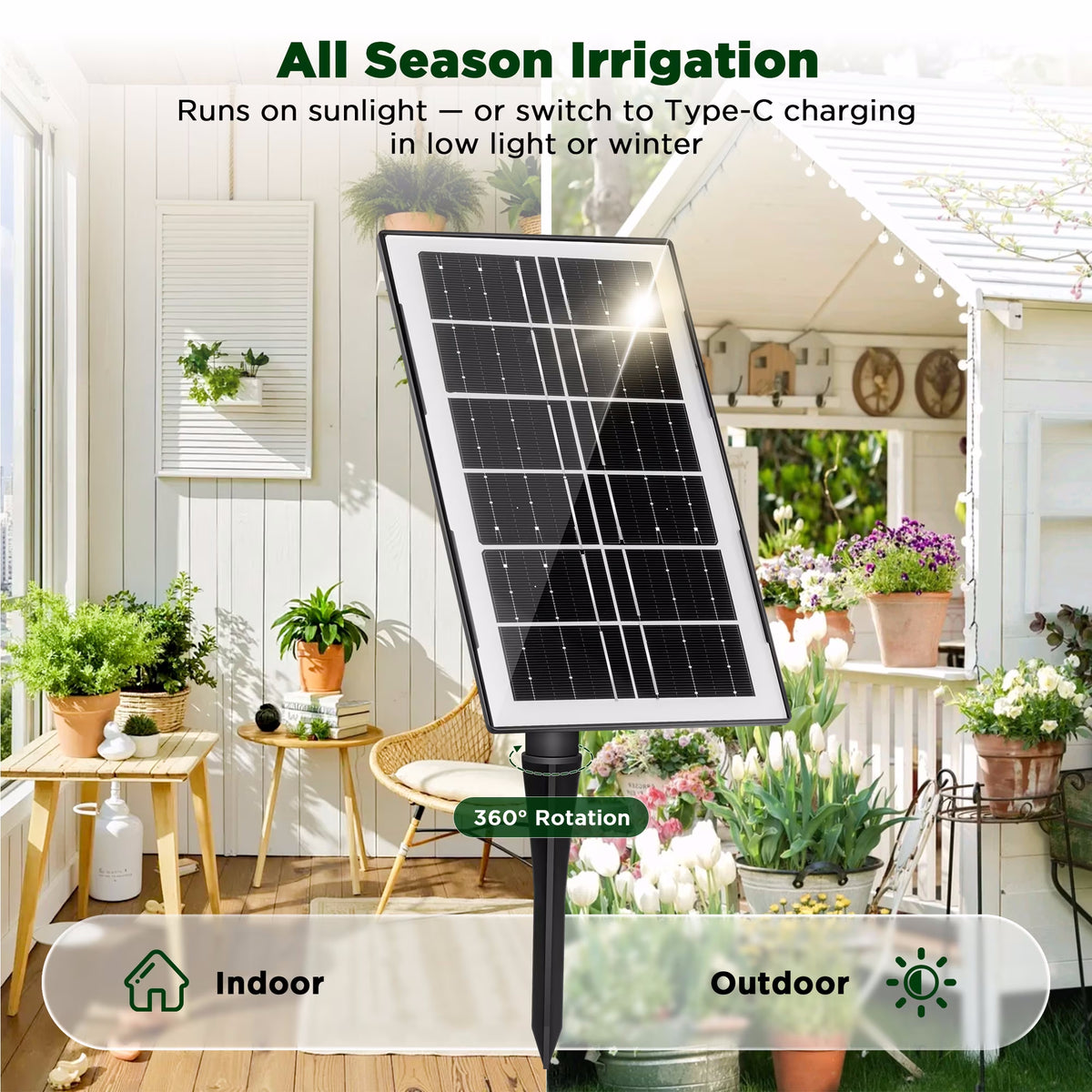 DONAMA Drip Irrigation System, Solar Automatic Drip Irrigation Kit for Garden with 12 Timing Modes, Flower Watering System for 15 Potted Plants for Greenhouse Yard Lawn Outdoor Indoor