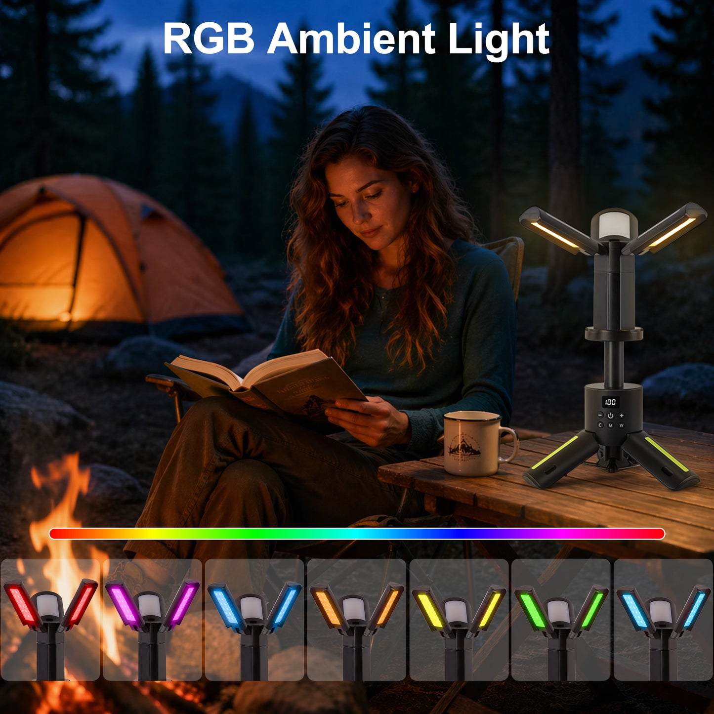LAFAYTTE Telescopic Camping Lights, Rechargeable Camping Lantern with Stand, 12000mAh IPX5 Waterproof Outdoor Camping Lanterns Work Light for Emergency Use