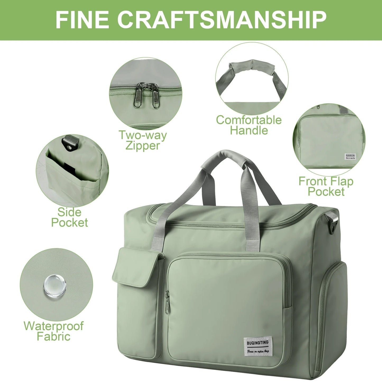 Onekawa Gym Bag 35L for Men & Women -Travel Duffel Bag , Waterproof Sports Duffel Bag with Toiletry Bag, Foldable Travel Backpack for Camping, Yoga, Weekend Trips - Green