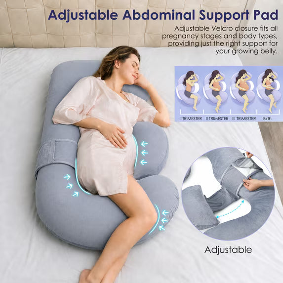 MOONORAH Pregnancy Pillow for Sleeping, E-Shaped Full Body Pillow for Side Sleepers, Wedge Body Support for Back Belly Hips Legs, Adjustable Detachable, 59'' Gray, Removable Cover
