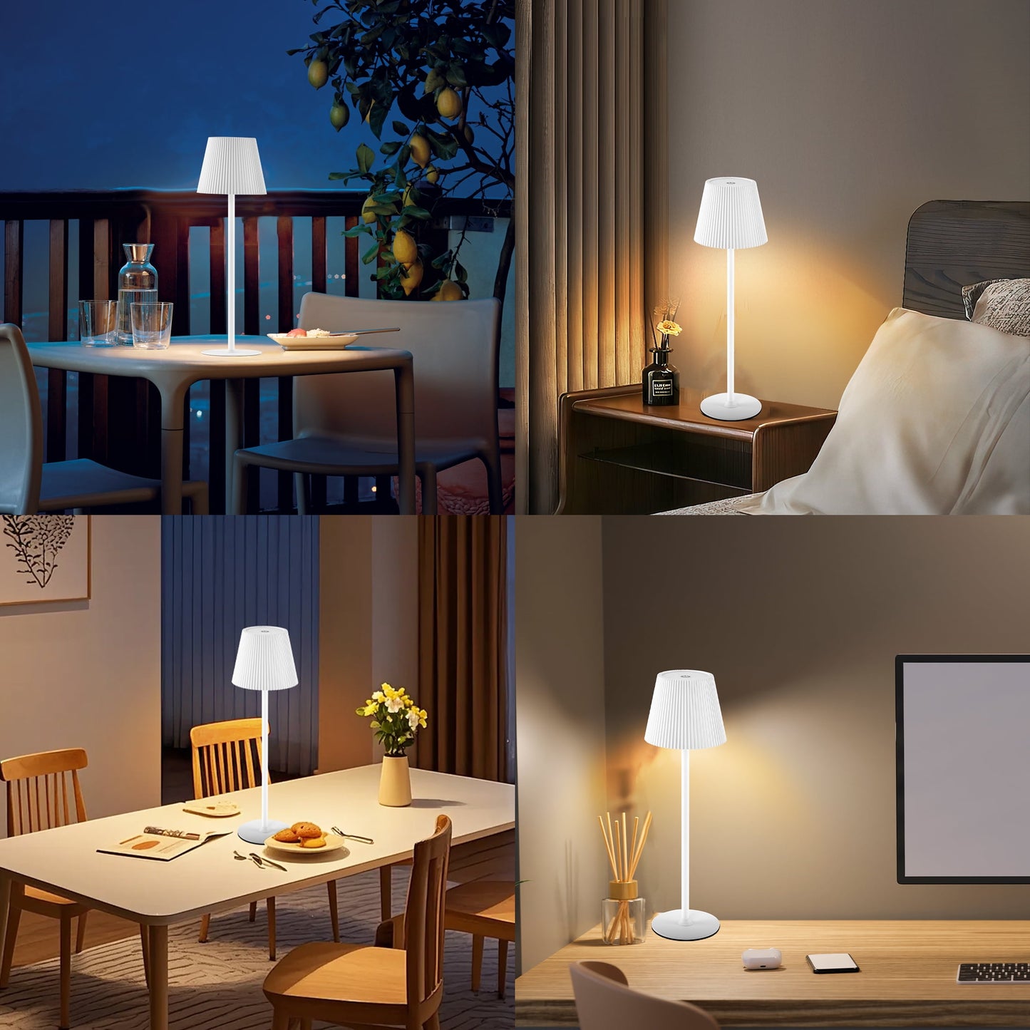 LOFTER-Pro 15" Desk Lamp with Metal Base, 2 Pack Rechargeable Dimmable Light, 3-Color Stepless Dimming for Bedroom and Office