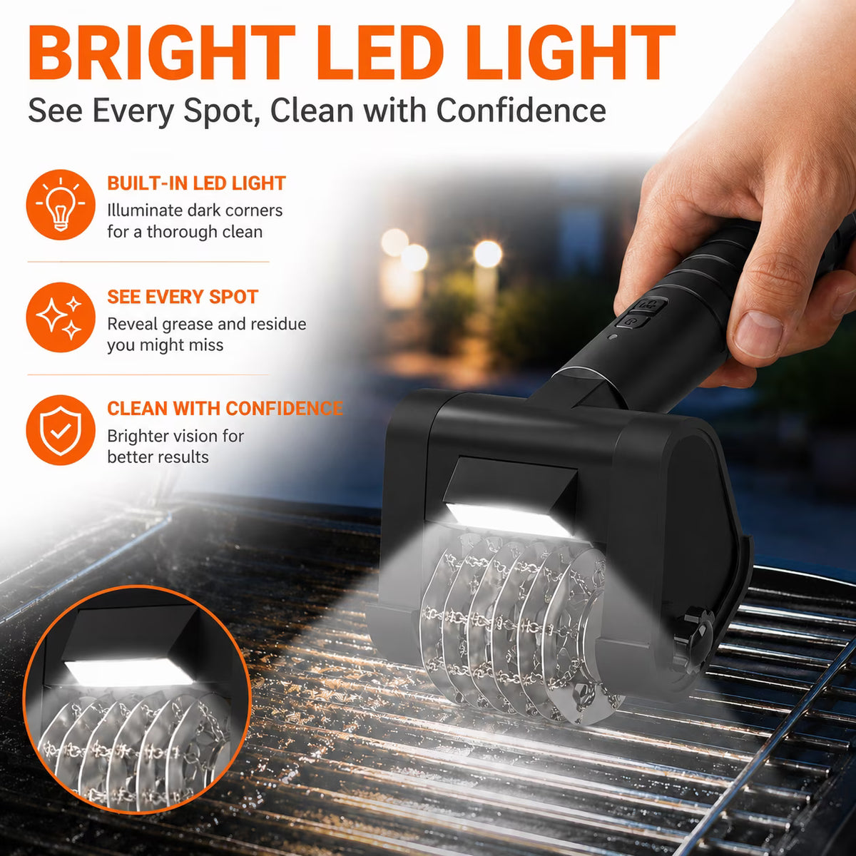 Panpaddle Electric Grill Brush Spin Power Brush - Bristle-Free 350 RPM with LED