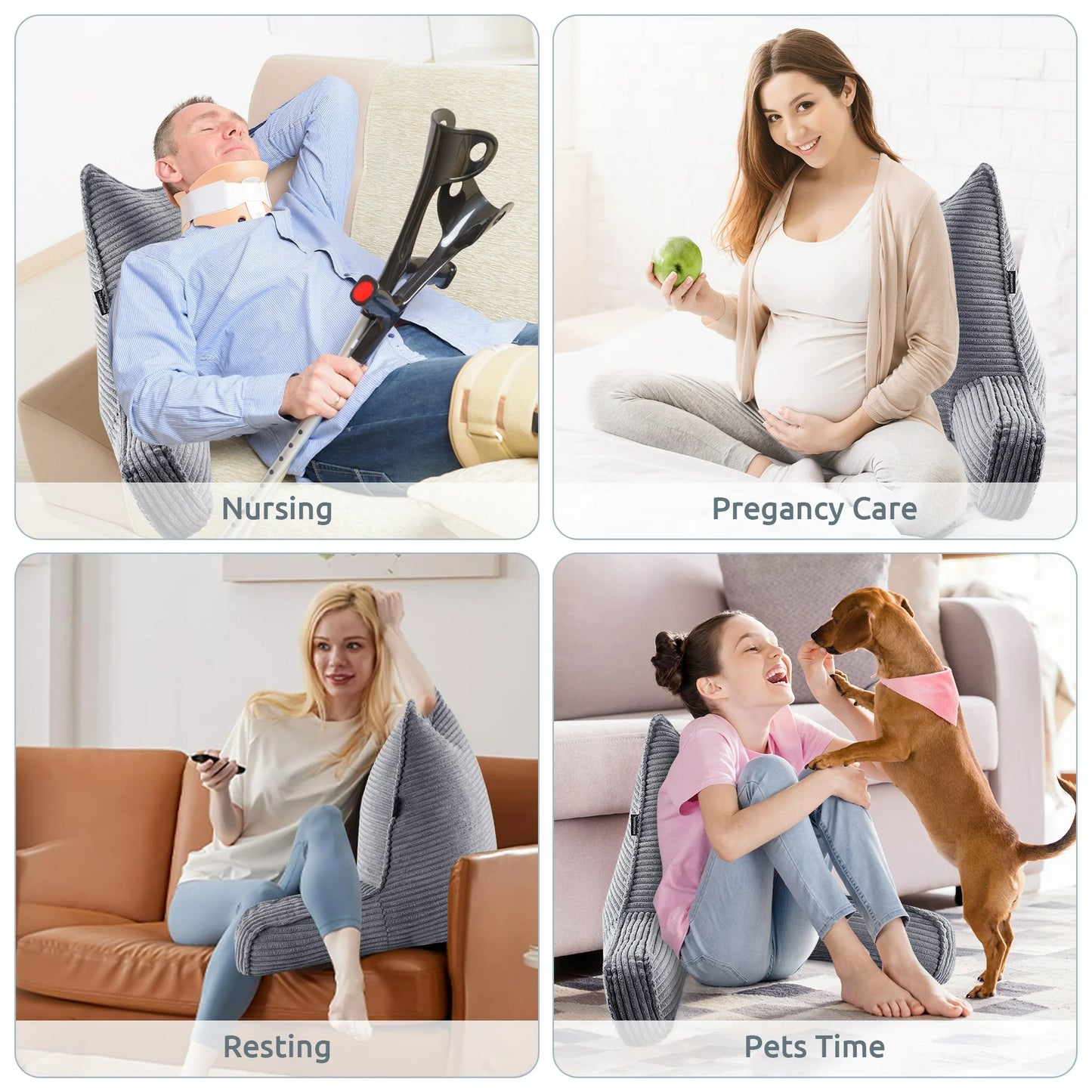 MOONORAH Backrest Reading Pillow with Arms Back Support for Sitting Up in Bed, Back Pillow with Shredded Memory Foam for Adult - Gray
