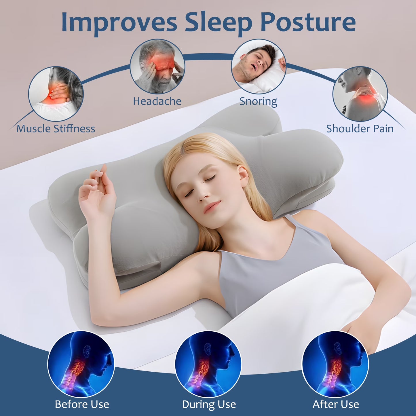 Kaipara Cervical Neck Pillow - Memory Foam Ergonomic Contour Cooling - Gray